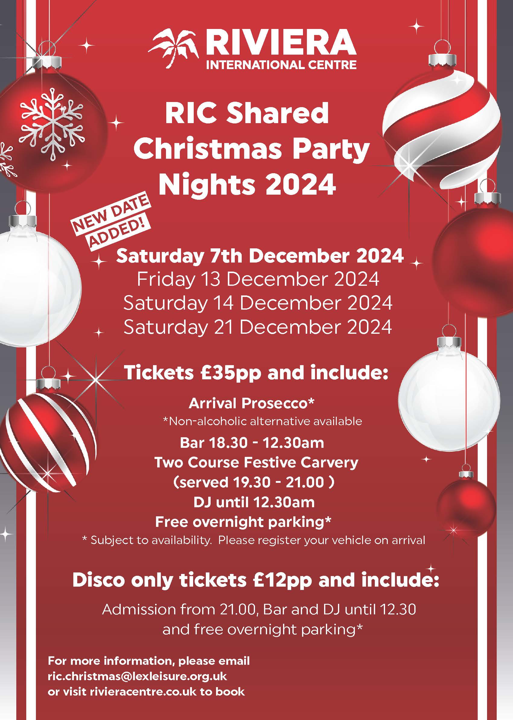 RIC Shared Christmas Party Nights 2024 Riviera International Centre